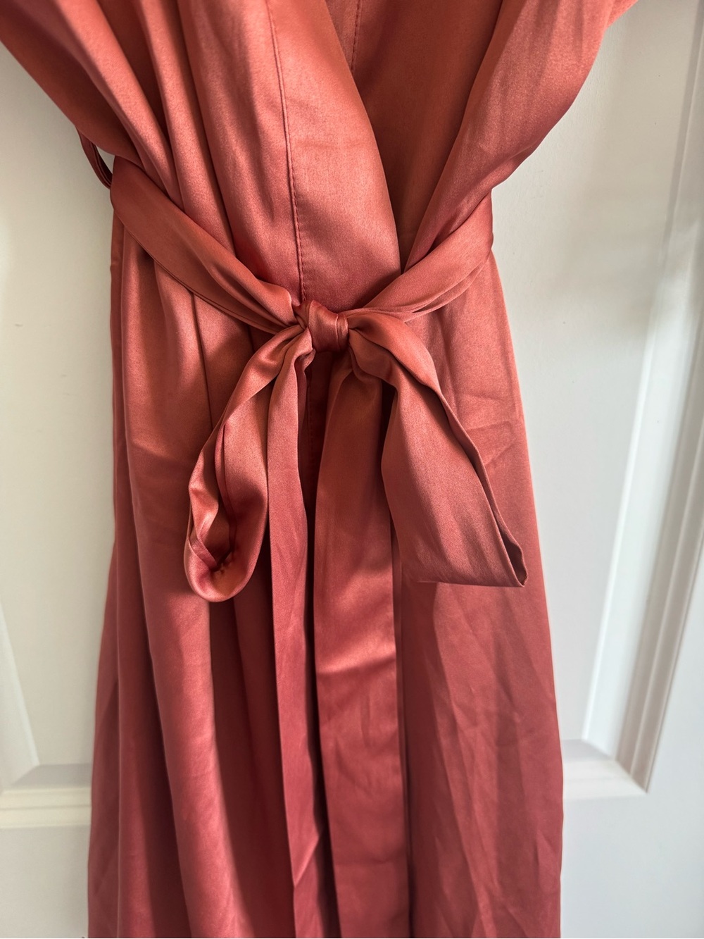 Satin Lace-Trim Short Robe in Rust - Picture 5 of 7